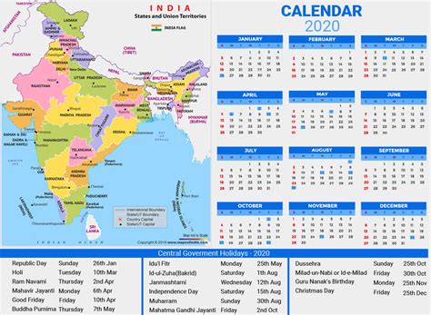 calendar 2020 with holidays india